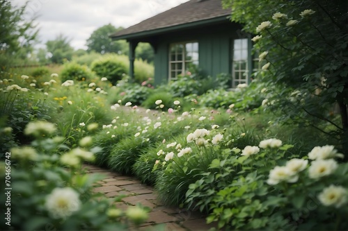 Whispers of Snow, A Serene Oasis of White Blooms Flourishing Beneath the Green House