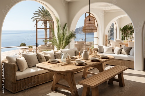 Modern Mediterranean Dining Room With Ocean View © duyina1990