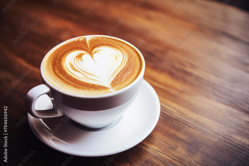 Cup of coffee latte art on wooden table, vintage color tone. Cup of coffee latte art on wooden table, vintage color tone.