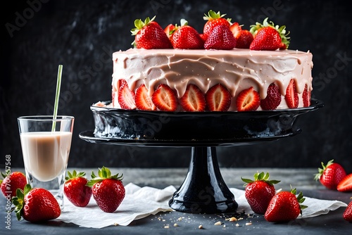 Frischer Erdbeertorte mit Soße - KI generiert