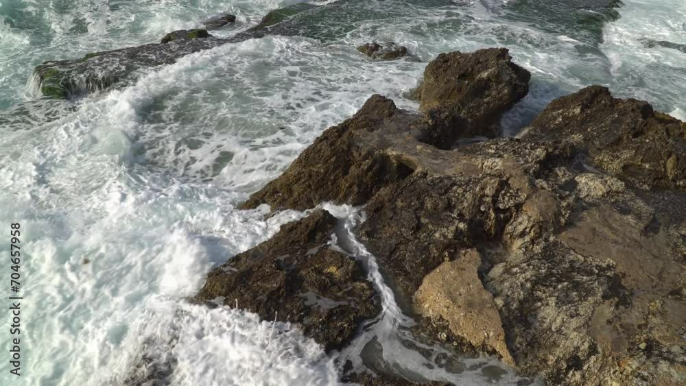 Mediterranean sea waves crash on rocky coast of Beirut, Lebanon Mediterranean sea waves crash on rocky coast of Beirut, Lebanon
