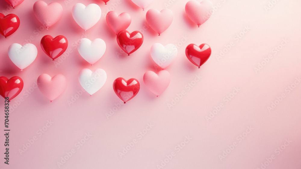 Valentine's day background with heart shape balloons on pink background.