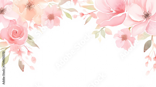 Floral frame with watercolor flowers, decorative flower background pattern, watercolor floral border background
