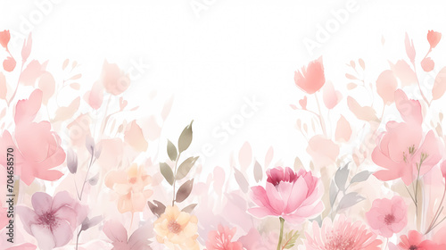 Floral frame with watercolor flowers, decorative flower background pattern, watercolor floral border background