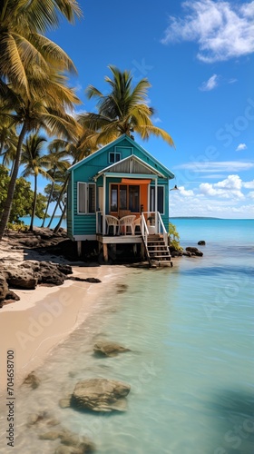 Beachfront house with palm trees