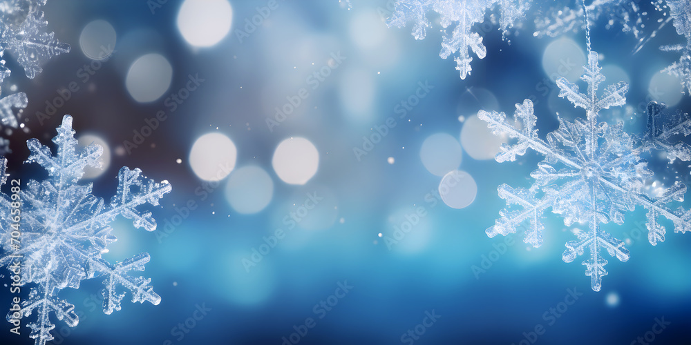 Close-up of Sparkling Snowflakes on a Blue Gradient Background Close-up of Sparkling Snowflakes on a Blue Gradient Background