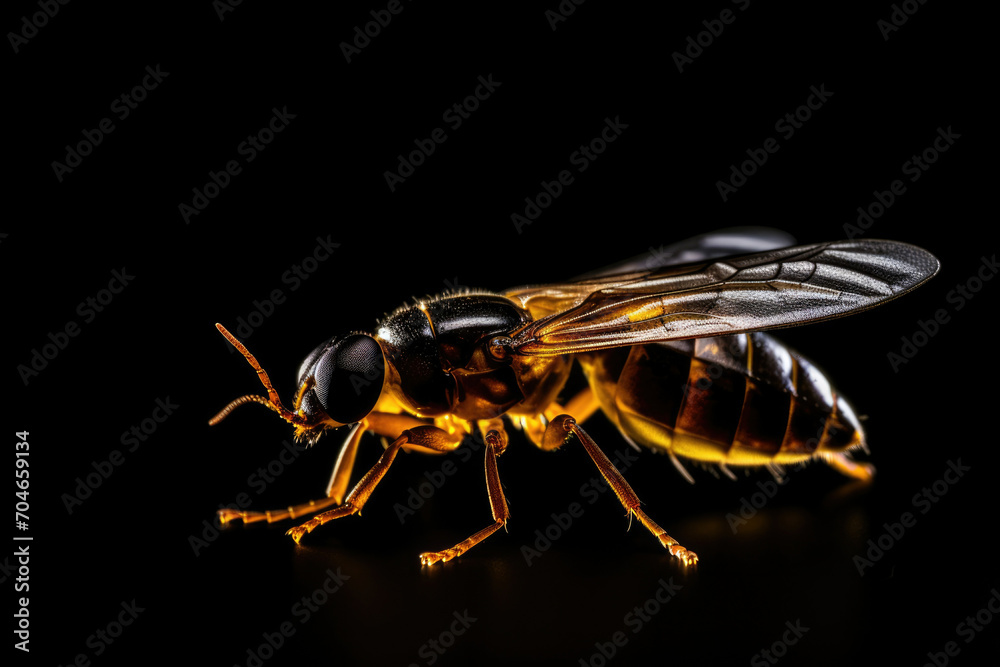 Fototapeta premium Wild yellow isolated wasp closeup fly animal insect black detail nature macro bug