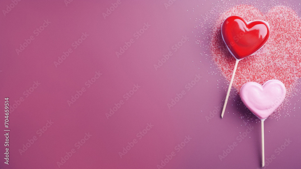 Valentine's Day background with lollipops in the shape of heart.
