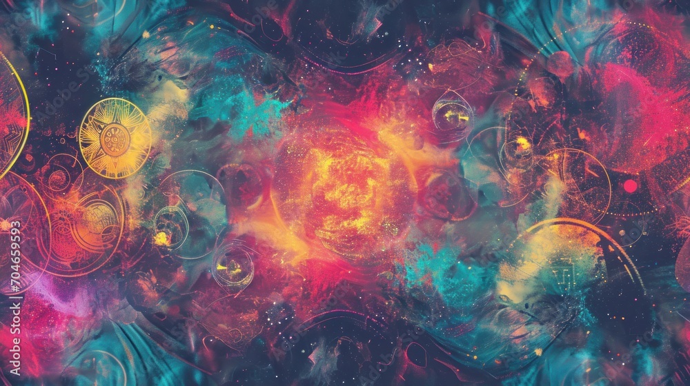  a multicolored image of a space filled with lots of stars and a bunch of circles in the middle of the image.
