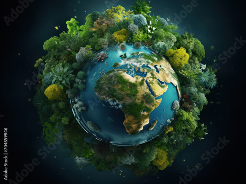 A vibrant globe with lush greenery symbolizing Earth Day's commitment to environmental preservation