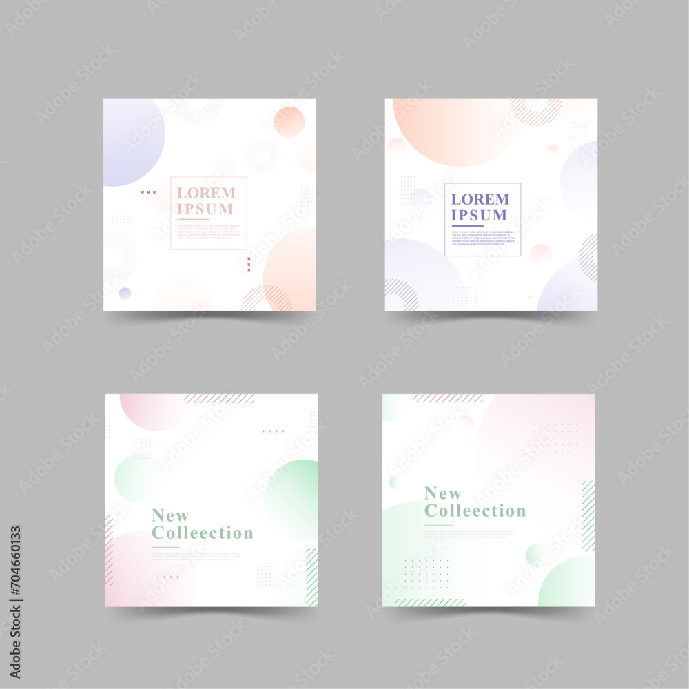 Social media post template, set collection, abstract , geometric, circle effect , memphis style. vector