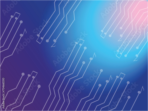 abstract blue background with stylized musical notes, techno style, musical notes, concept, futuristic background, retro, computer data