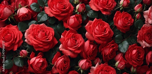 Horizontal background of red roses