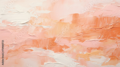 Peach oil paint texture background, abstract pattern of orange and white brush strokes on canvas. Theme of art, paintbrush, rough colored wall, vintage, stain, template
