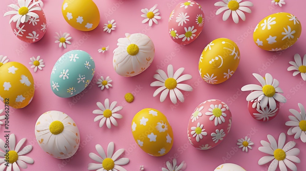 Happy Easter holiday background. Easter eggs and beautiful spring flowers Happy Easter holiday background. Easter eggs and beautiful spring flowers