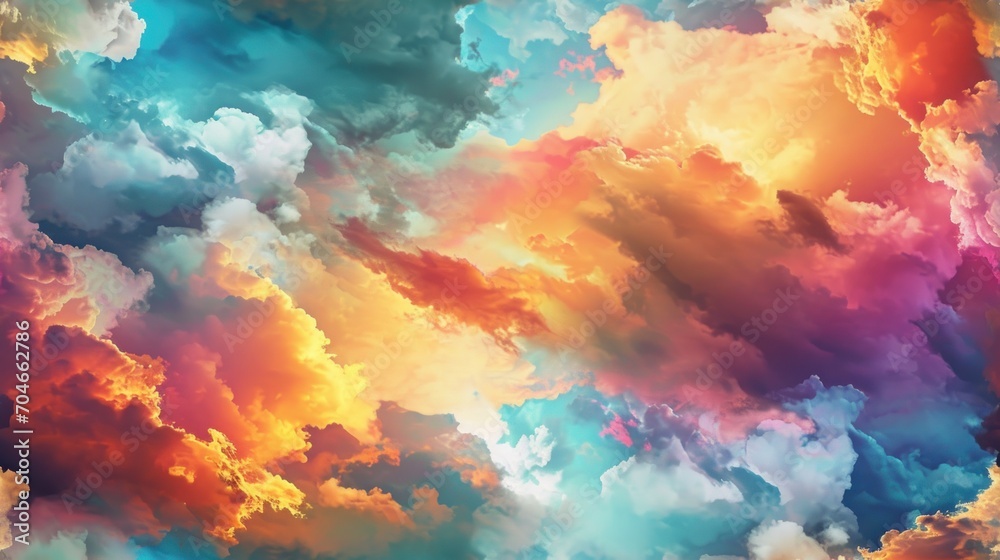 a colorful sky filled with lots of clouds and a plane flying in the sky in the middle of the day. a colorful sky filled with lots of clouds and a plane flying in the sky in the middle of the day.