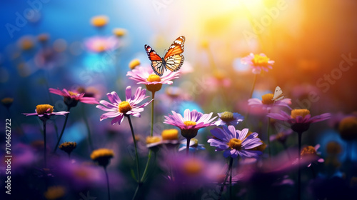 romantische Frühlingswiese mit Blumen und Schmetterling © Jenny Sturm