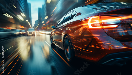 bright lines of car speed lights against the background of a blurred city. speed in the city.