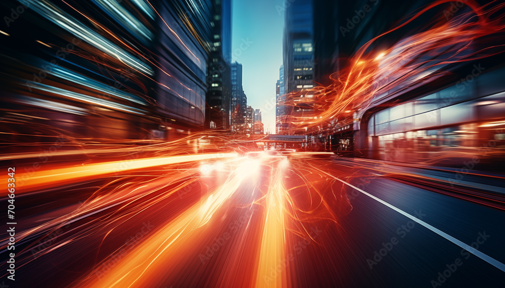 bright lines of car speed lights against the background of a blurred city. speed in the city.