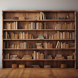 Wooden Book Shelves Display. collection of books.
