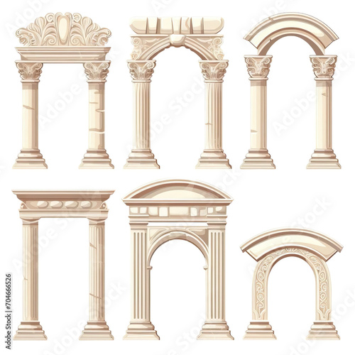 Ancient greek or roman arches white marble