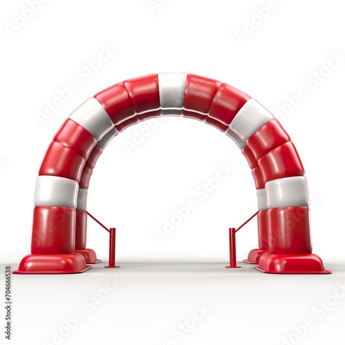 Red and white round curve gate on white background.