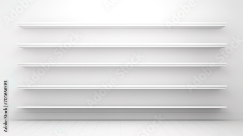 White wall shelves for product display mockup.
