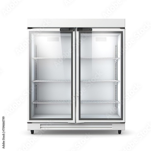 Front view fridge refrigerator chiller with transparent glass on a white background. photo