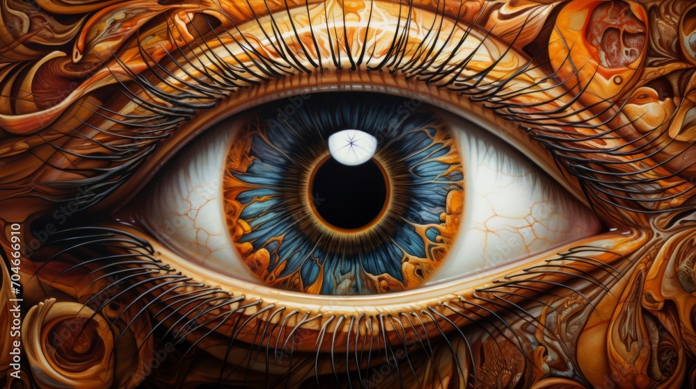 A close up of a painting of an eye
