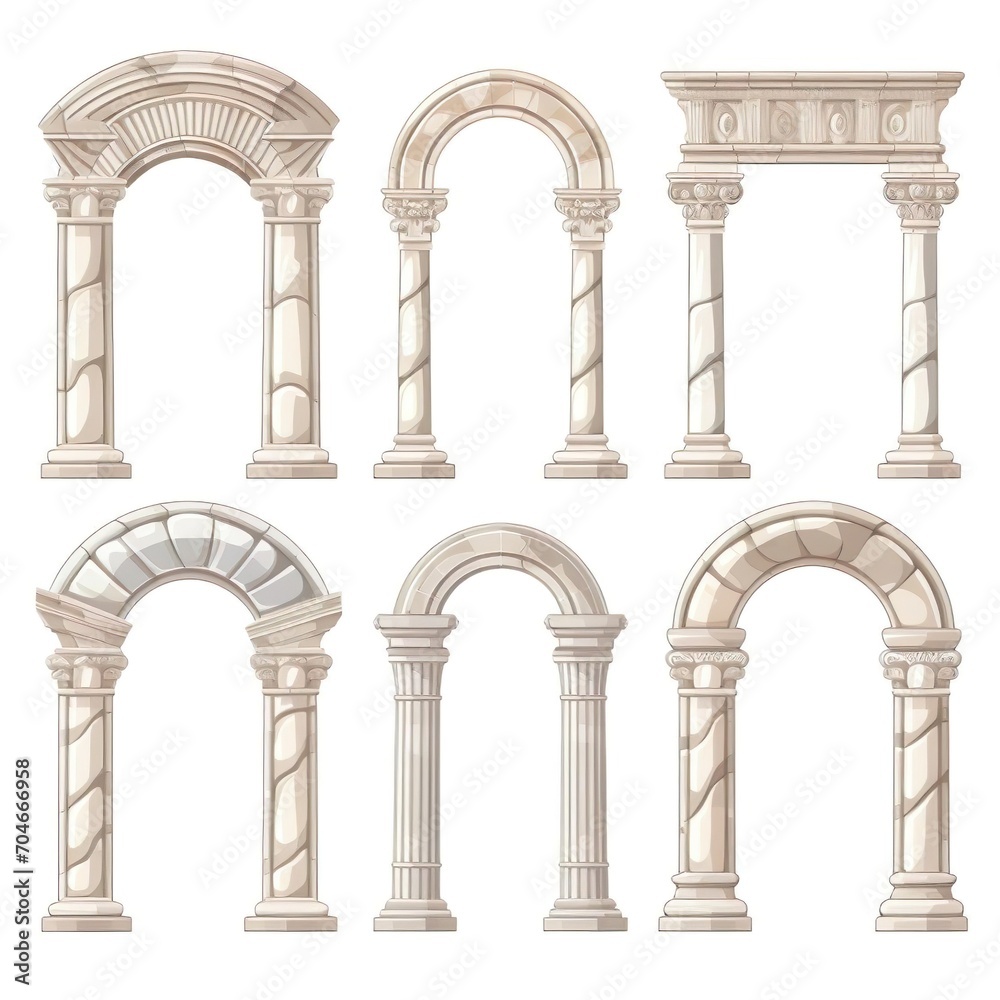 Naklejka premium Set of architecture streets white gate in Catalonia public places Elements.