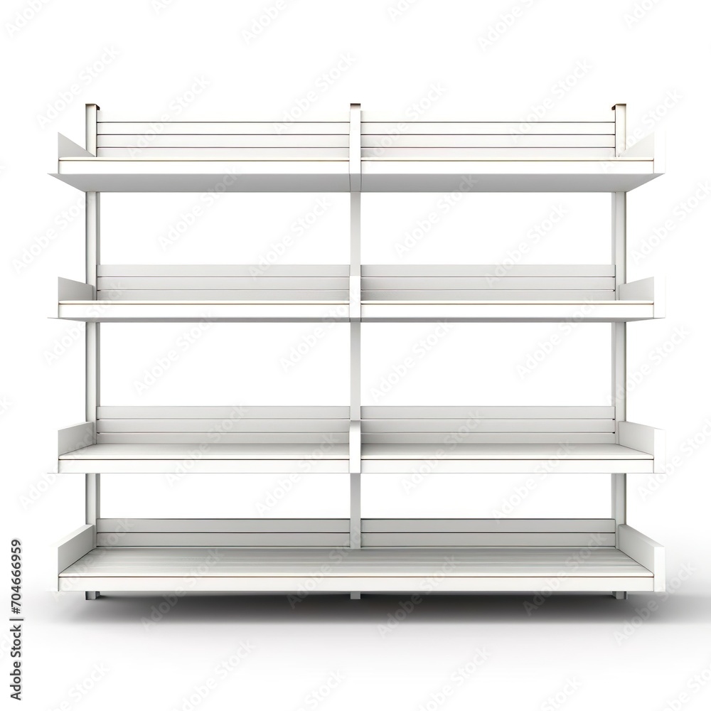 Front view emty shelf rack product display on a white background.