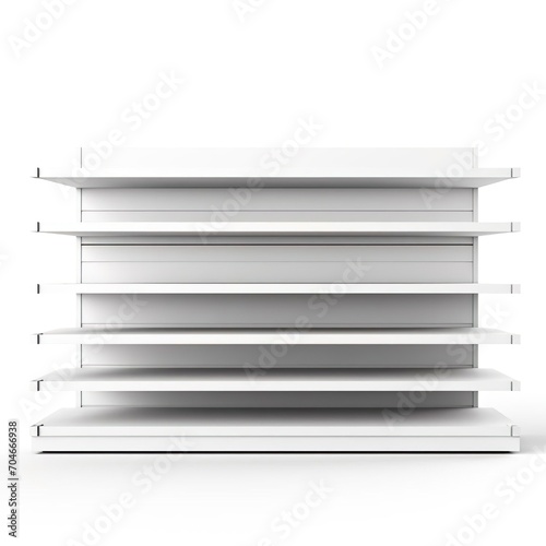 Front view emty shelf rack product display case on a white background.