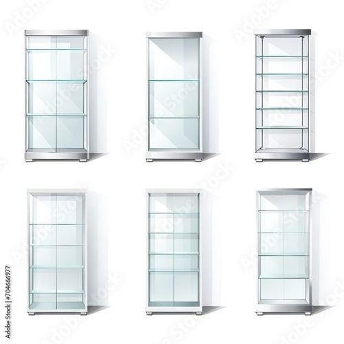 Set of white empty vertical display case.