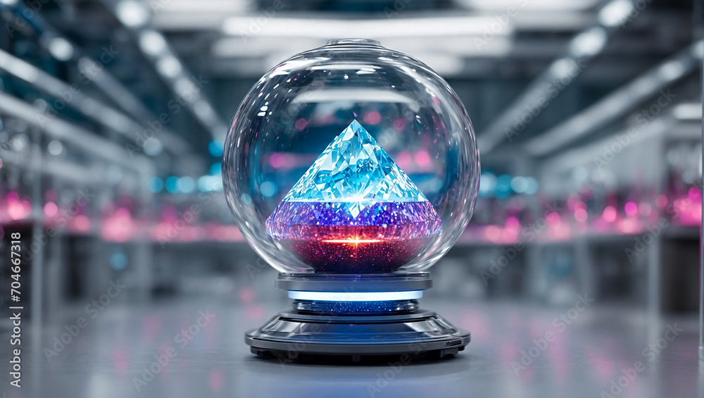 shiny crystal of energy in a container at laboratory shiny crystal of energy in a container at laboratory