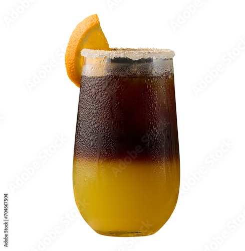 Foto Iced coffee with orange juice in a transparent glass, refreshing bumble coffee