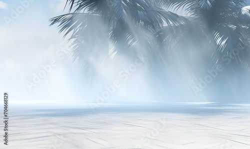 Palm trees over white sand and blue ocean