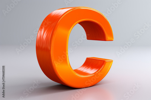 Orange 3D render of the letter "C" isolated on a solid grey background