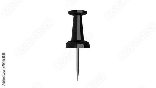 Black plastic push pin or thumbtack isolated on transparent and white background. Office concept. 3D render