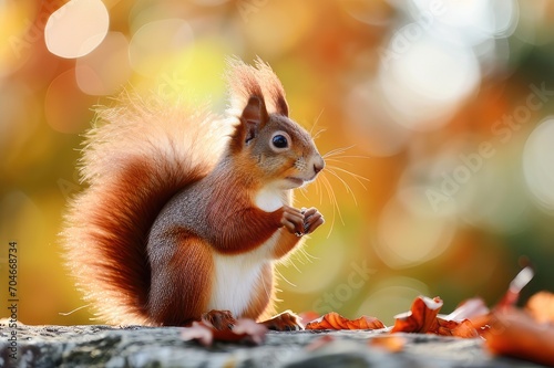 Cute eurasian red squirrel in autumn