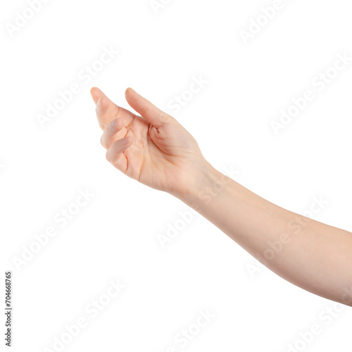 Close up of hand trying to reach for someone or something. Gesture of giving or asking help or sign for lust isolated on transparent png background. Carrying for you.  Gentle motion and gesture.