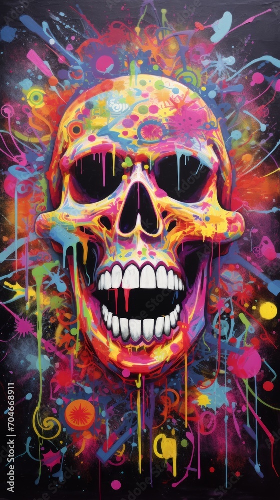 Colorful Paint Splattered Skull