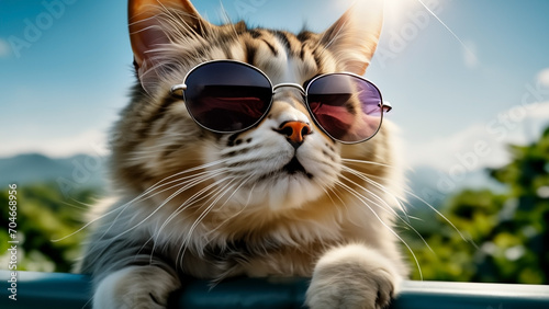 4K funny cute cat wearing sunglasses © Igor