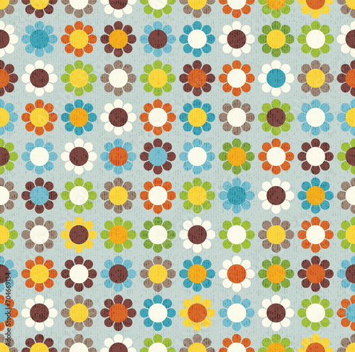 Seamless abstract mid century modern pattern for backgrounds, fabric design, wrapping paper. Retro 1960s daisy design. Vector illustration.