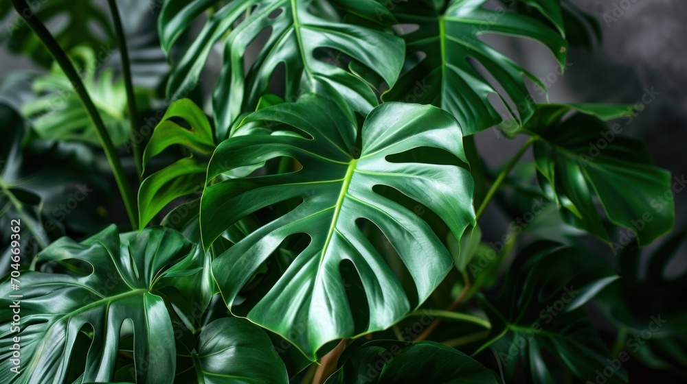 Obraz premium a close up of a large green plant with lots of leaves on it's sides and a dark background.