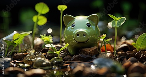 A close-up shot of an eco-friendly piggy bank, symbolizing sustainable and environmentally friendly savings