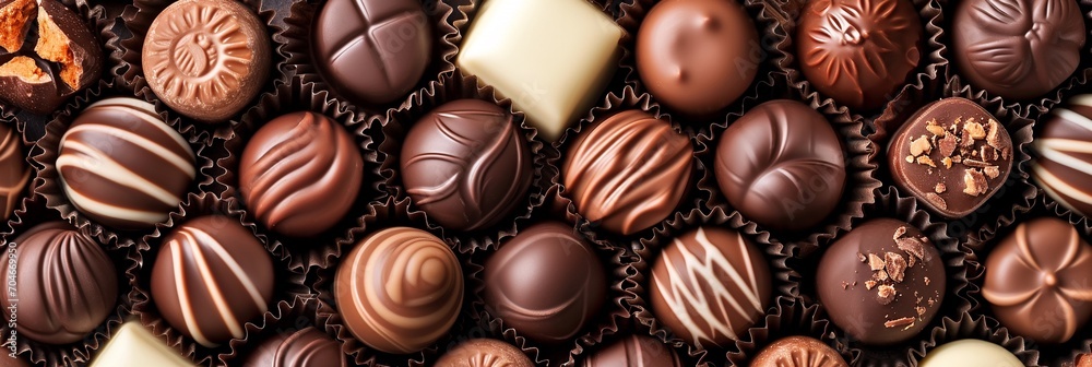 mix of chocolate candies, top view, assorted luxury chocolate candies texture backgrounds, Valentine's sweet backgrounds, gift idea, greeting card banner. mix of chocolate candies, top view, assorted luxury chocolate candies texture backgrounds, Valentine's sweet backgrounds, gift idea, greeting card banner.