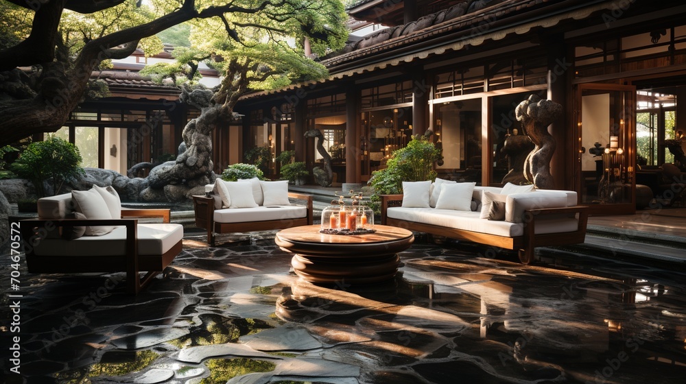Courtyard with oriental style and natural elements
