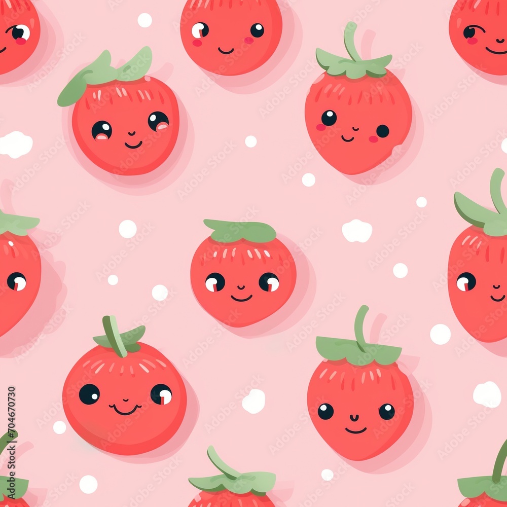 Seamless pattern with cute cartoon strawberries Seamless pattern with cute cartoon strawberries