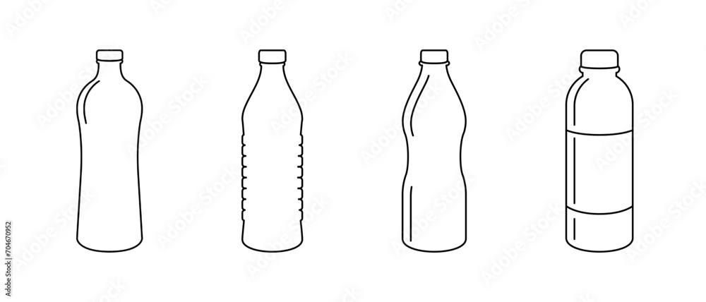 Icon set of plastic water bottle shapes in line drawing vector Icon set of plastic water bottle shapes in line drawing vector