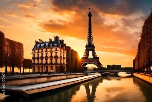 eiffel tower at sunset © hassan